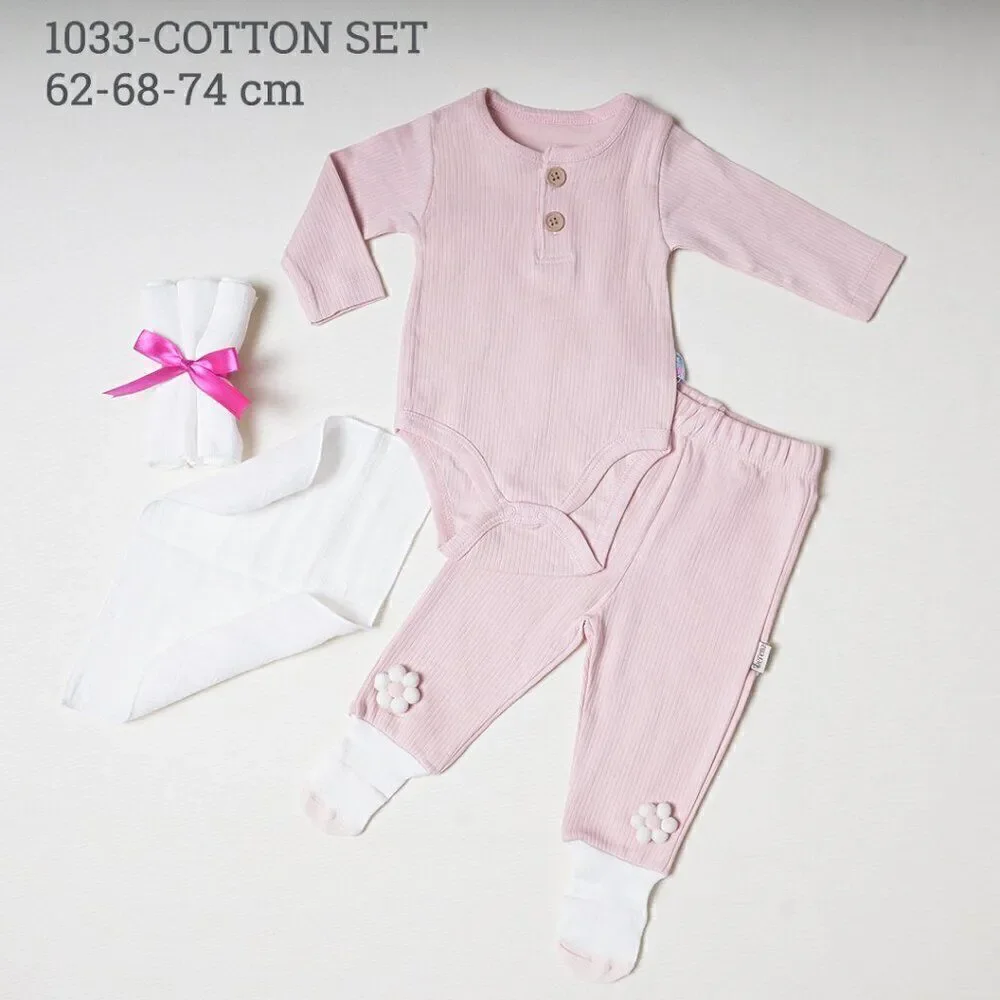 100% Cotton Baby Bodysuit & Pants Set Organic Cotton Pink Wooden Buttons